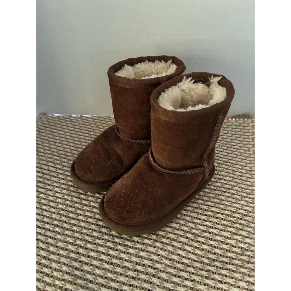 Lamo Toddler Size 7C Faux Fur Lined Ankle Boots Chestnut Brown Suede